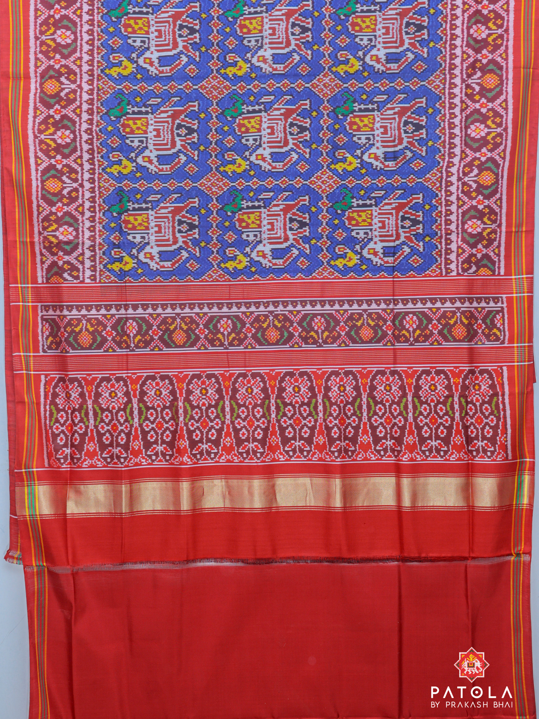 Traditional Big Elephents Designer Semi Double Ikat Patola Saree